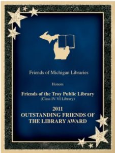 2011 Friends of Michigan Library Winner plaque